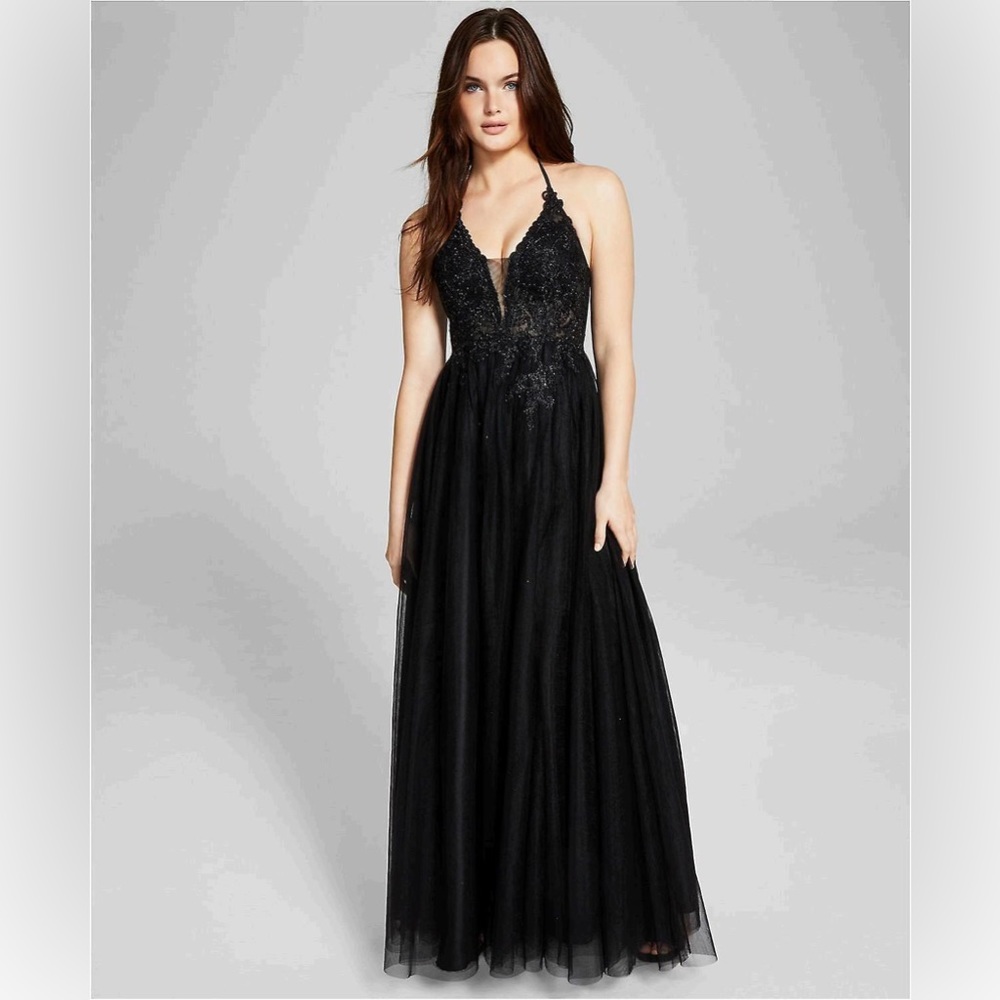 Junior Halter Black Ball Gown by Blonde nites by Stacy Sklar